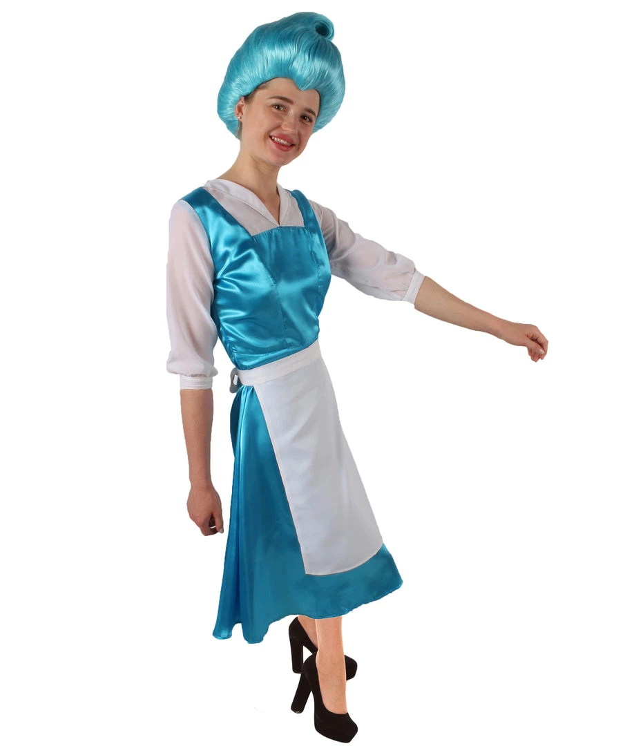 HPO Women's Belle Cosplay Costume Blue Maid Dress With Apron And Headwear