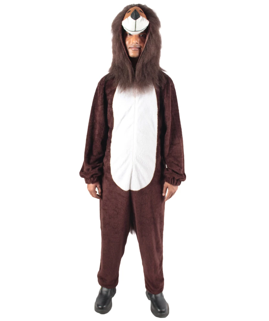 HPO Men's Adult Unisex Brown & White Straight Long Jumpsuit Lion Costume Bundle