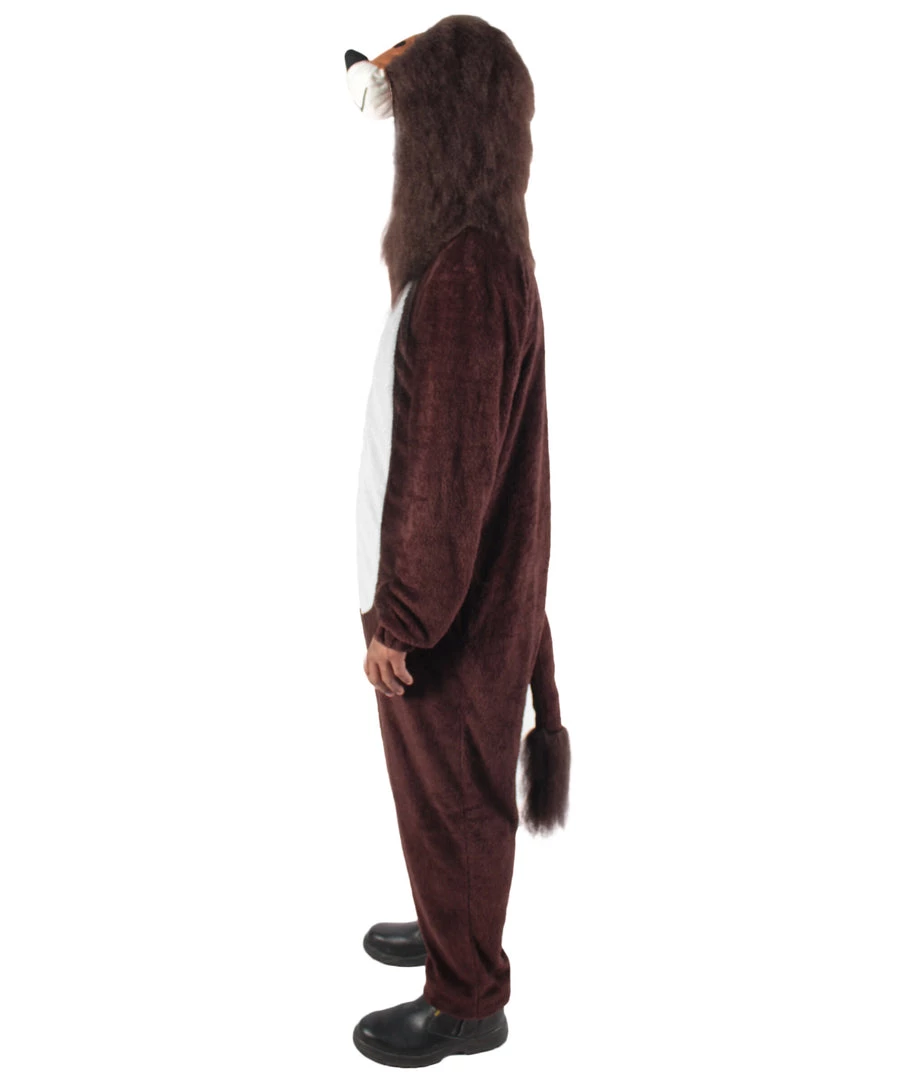 HPO Men's Adult Unisex Brown & White Straight Long Jumpsuit Lion Costume Bundle
