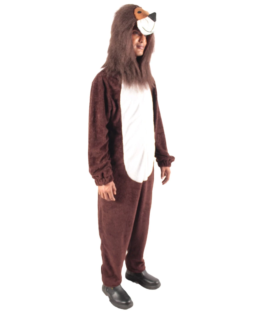 HPO Men's Adult Unisex Brown & White Straight Long Jumpsuit Lion Costume Bundle