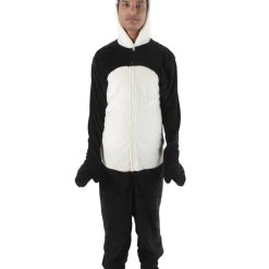HPO Adult Men's Black And White Straight Long Jumpsuit Panda Costume Bundle