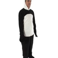 HPO Adult Men's Black And White Straight Long Jumpsuit Panda Costume Bundle