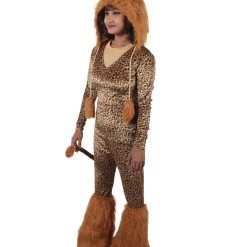 HPO Adult Women's Brown Jumpsuit Lion Costume Bundle