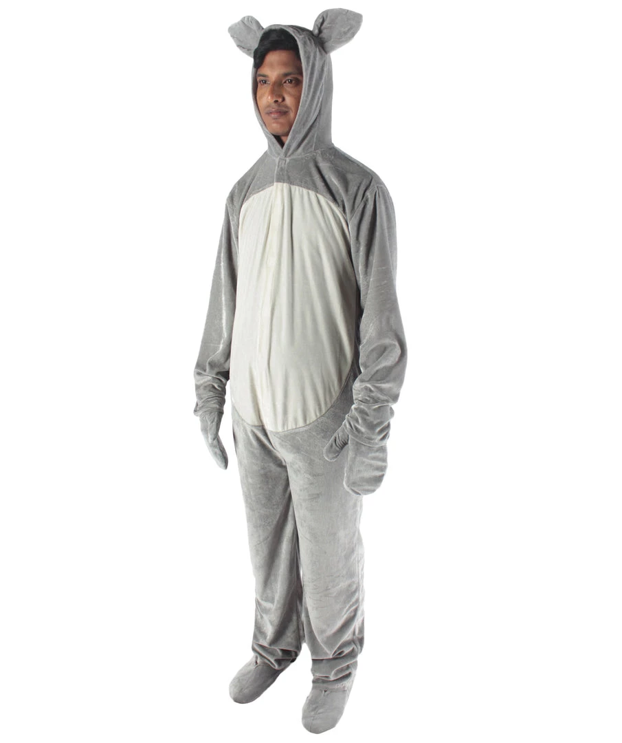 HPO Adult Men's Grey And White Jumpsuit Mouse Costume Bundle