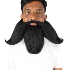 HPO Adult Men's Giant Twisted Wizard Champion Mustache And Beard, Multiple Color Options, Synthetic Fiber
