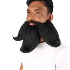 HPO Adult Men's Giant Twisted Wizard Champion Mustache And Beard, Multiple Color Options, Synthetic Fiber