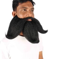 HPO Adult Men's Giant Twisted Wizard Champion Mustache And Beard, Multiple Color Options, Synthetic Fiber