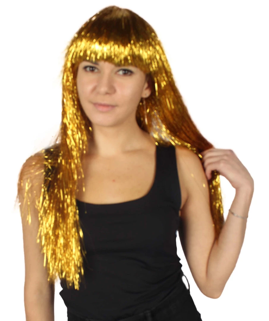 HPO Men's Adult Womens Long Tinsel Wig Collection | Party Ready Fancy Cosplay Halloween Wig | Premium Breathable Capless Cap