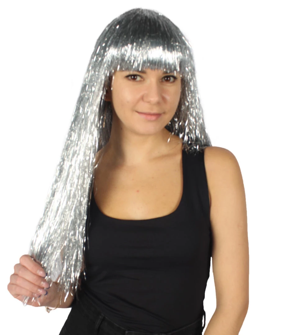 HPO Men's Adult Womens Long Tinsel Wig Collection | Party Ready Fancy Cosplay Halloween Wig | Premium Breathable Capless Cap