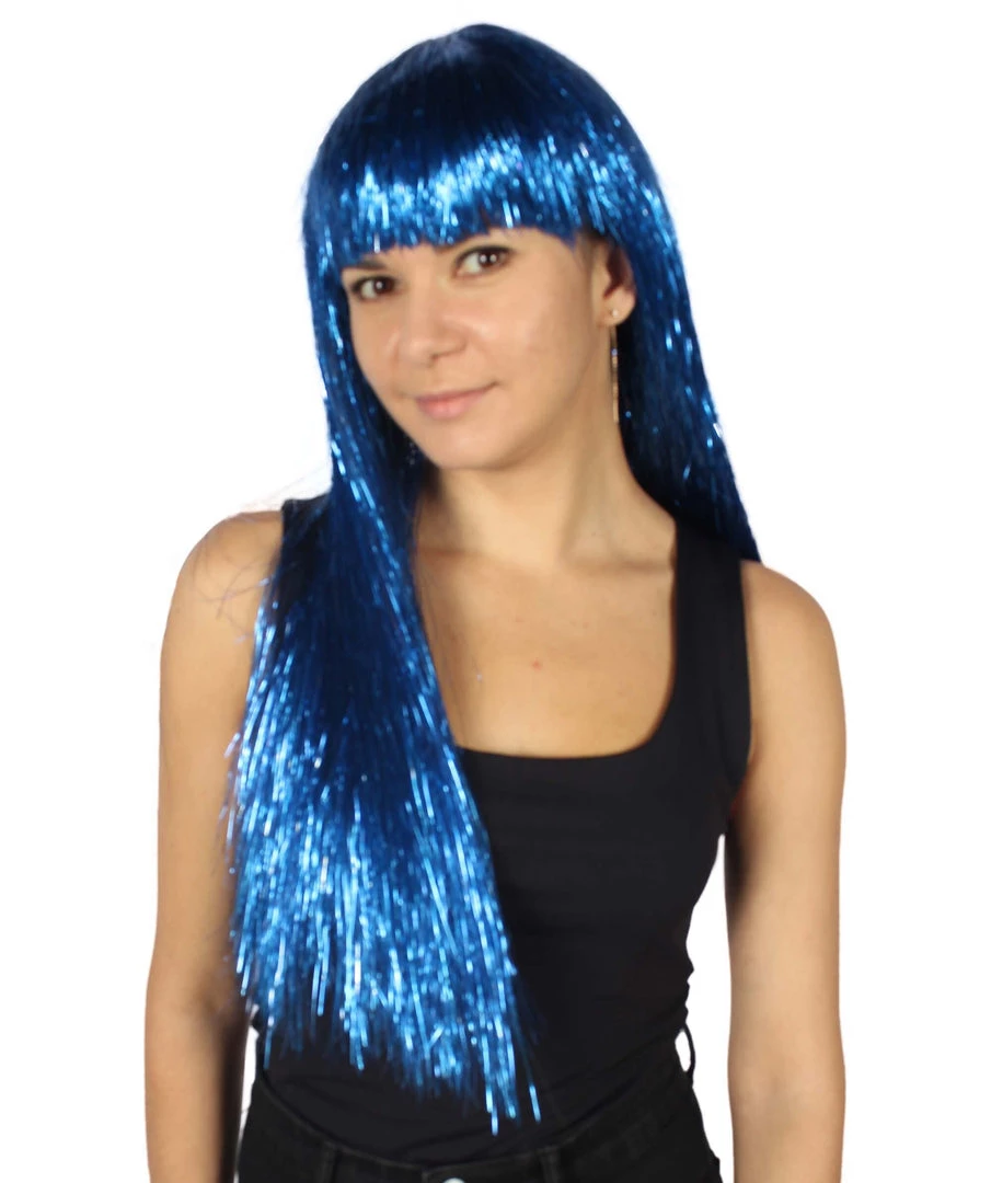HPO Men's Adult Womens Long Tinsel Wig Collection | Party Ready Fancy Cosplay Halloween Wig | Premium Breathable Capless Cap