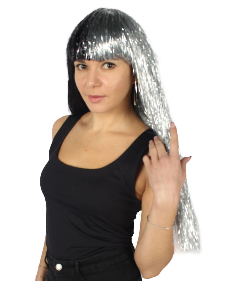 HPO Men's Adult Womens Long Tinsel Wig Collection | Party Ready Fancy Cosplay Halloween Wig | Premium Breathable Capless Cap