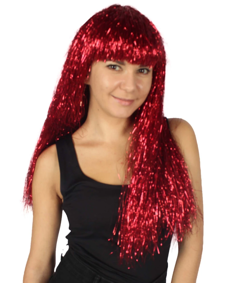 HPO Men's Adult Womens Long Tinsel Wig Collection | Party Ready Fancy Cosplay Halloween Wig | Premium Breathable Capless Cap
