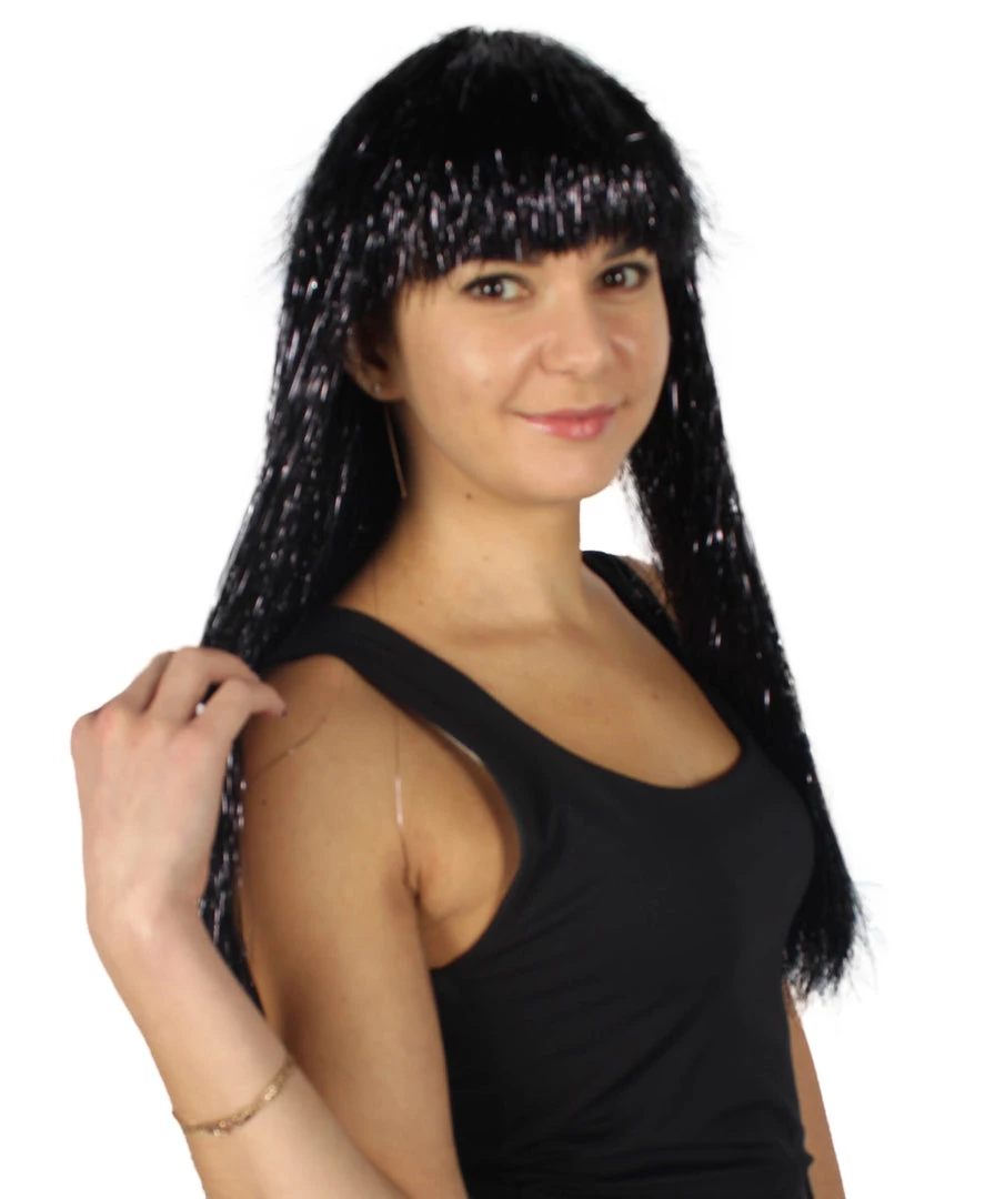 HPO Men's Adult Womens Long Tinsel Wig Collection | Party Ready Fancy Cosplay Halloween Wig | Premium Breathable Capless Cap
