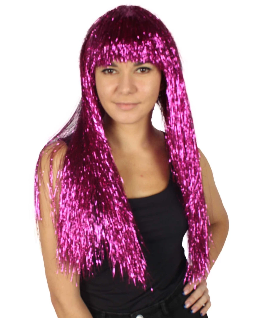 HPO Men's Adult Womens Long Tinsel Wig Collection | Party Ready Fancy Cosplay Halloween Wig | Premium Breathable Capless Cap