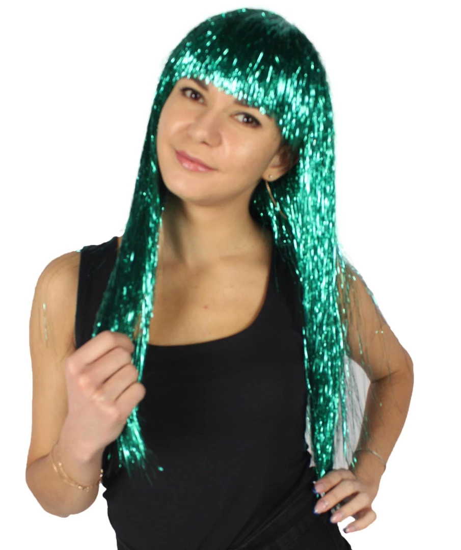 HPO Men's Adult Womens Long Tinsel Wig Collection | Party Ready Fancy Cosplay Halloween Wig | Premium Breathable Capless Cap