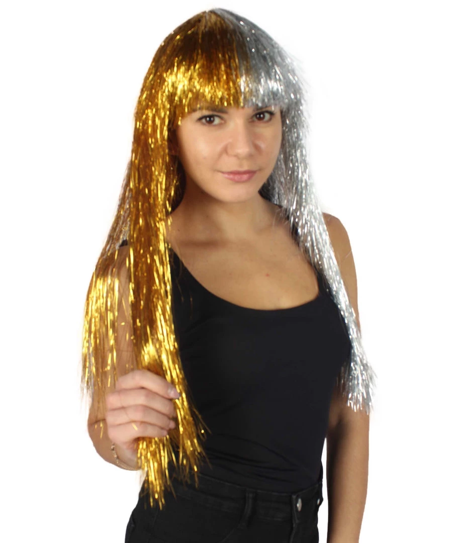 HPO Men's Adult Womens Long Tinsel Wig Collection | Party Ready Fancy Cosplay Halloween Wig | Premium Breathable Capless Cap