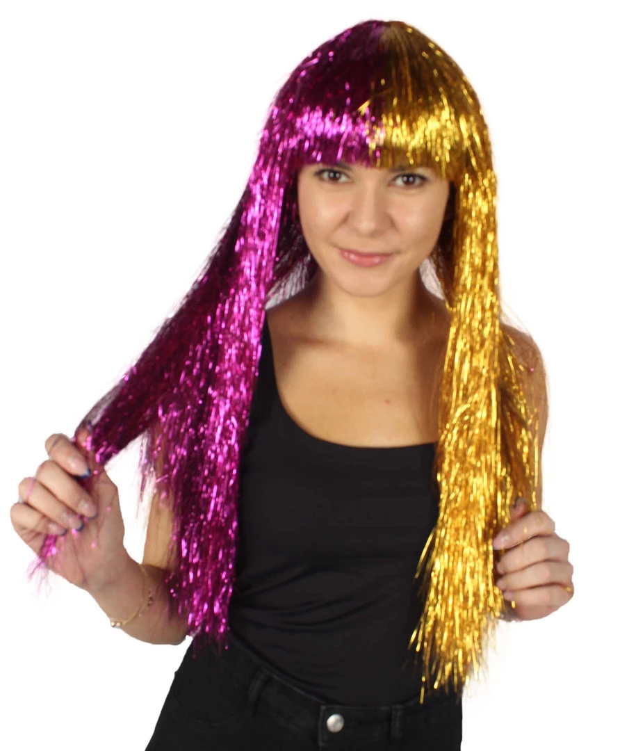 HPO Men's Adult Womens Long Tinsel Wig Collection | Party Ready Fancy Cosplay Halloween Wig | Premium Breathable Capless Cap
