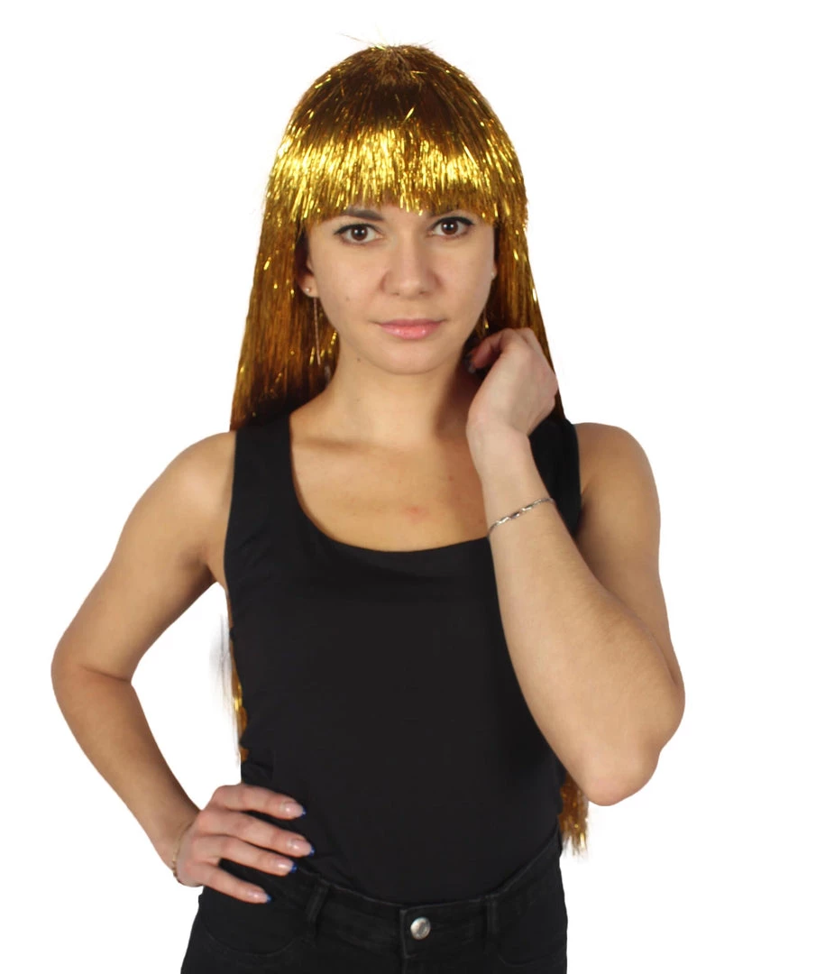 HPO Men's Adult Womens Long Tinsel Wig Collection | Party Ready Fancy Cosplay Halloween Wig | Premium Breathable Capless Cap