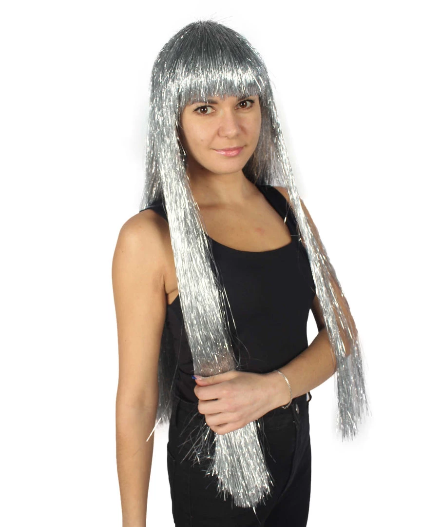 HPO Men's Adult Womens Long Tinsel Wig Collection | Party Ready Fancy Cosplay Halloween Wig | Premium Breathable Capless Cap