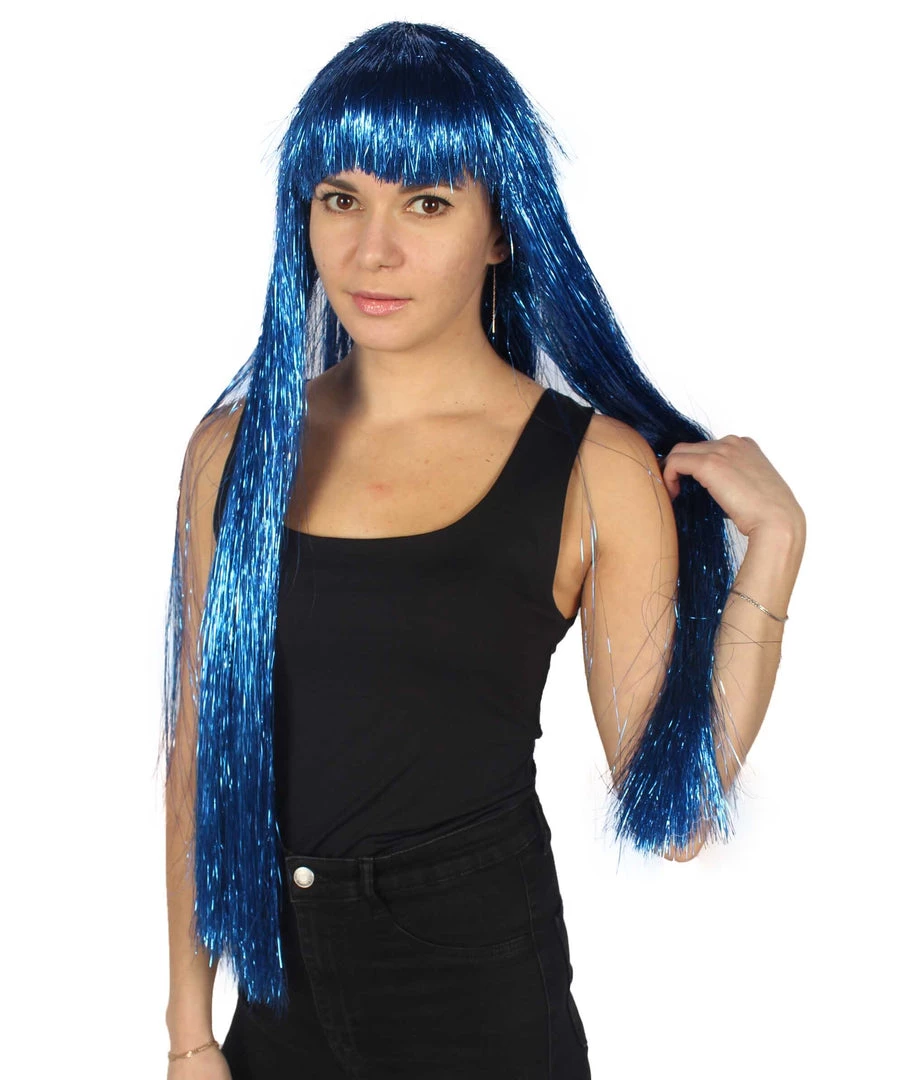 HPO Men's Adult Womens Long Tinsel Wig Collection | Party Ready Fancy Cosplay Halloween Wig | Premium Breathable Capless Cap