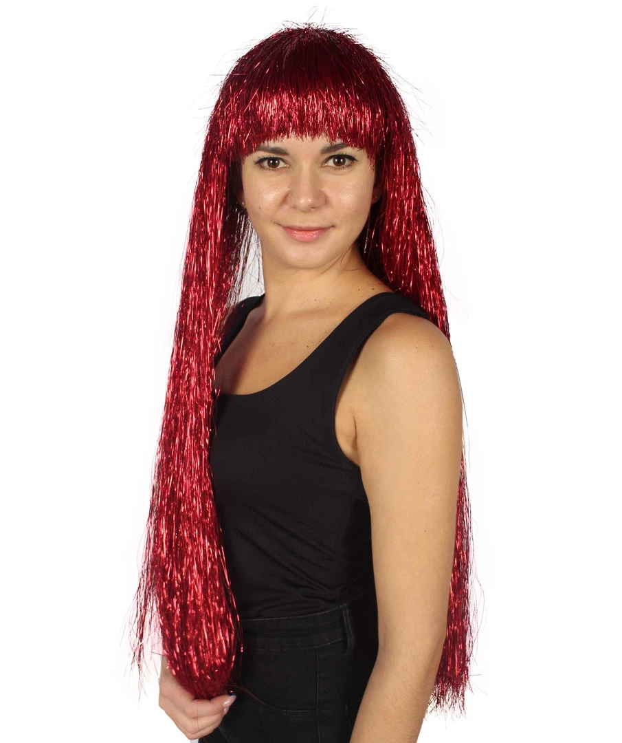 HPO Men's Adult Womens Long Tinsel Wig Collection | Party Ready Fancy Cosplay Halloween Wig | Premium Breathable Capless Cap
