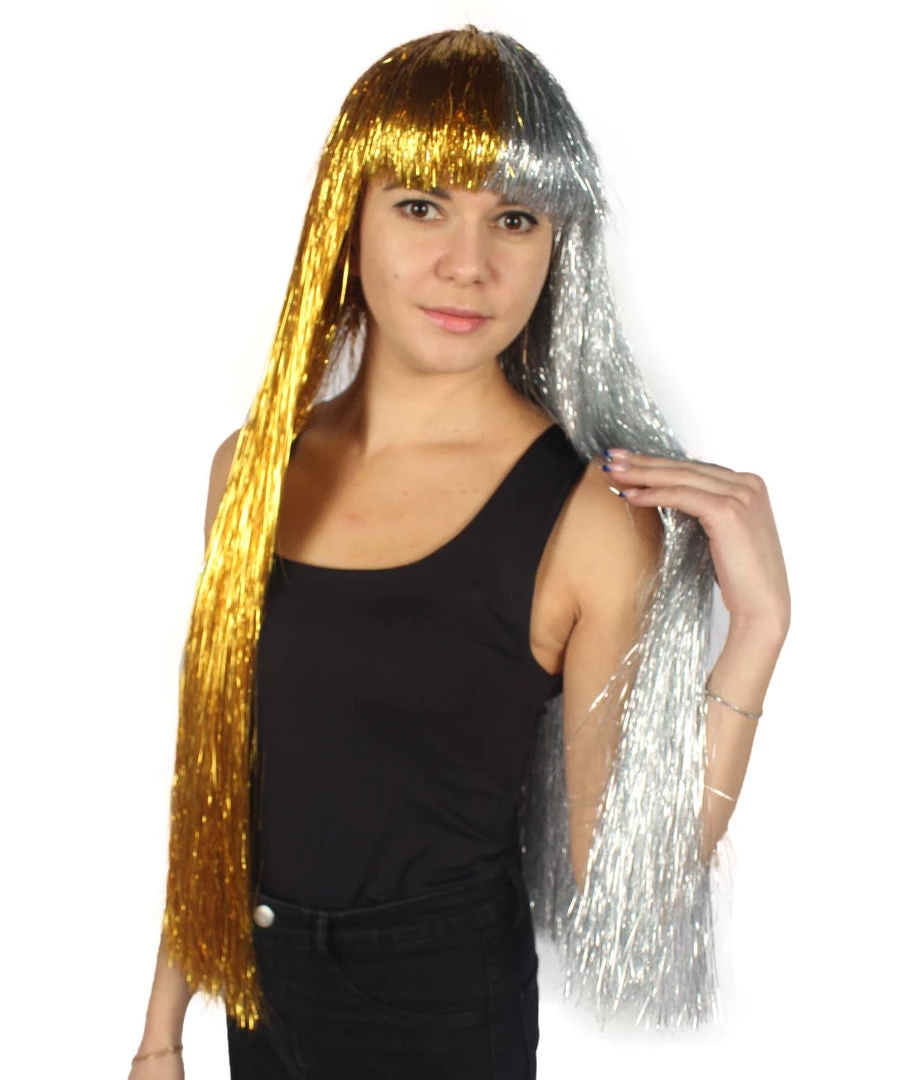 HPO Men's Adult Womens Long Tinsel Wig Collection | Party Ready Fancy Cosplay Halloween Wig | Premium Breathable Capless Cap