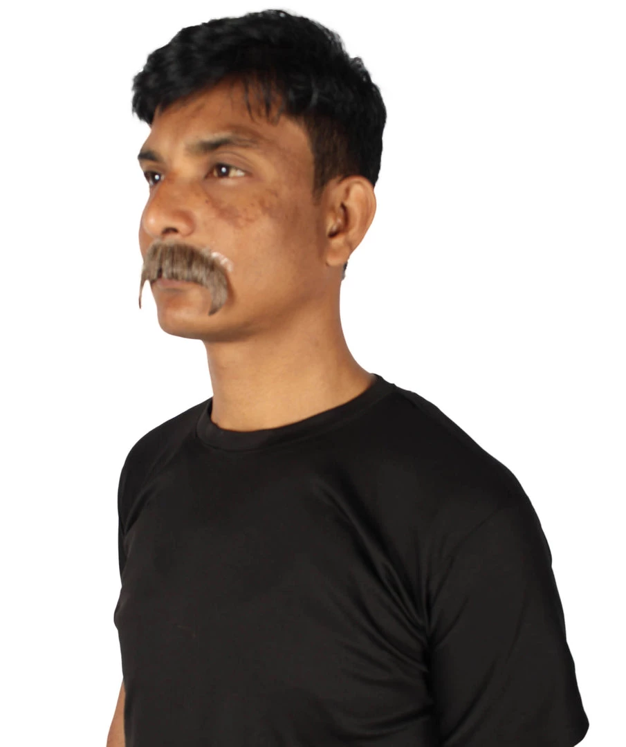 HPO Adult Men's Horseshoe Fake Human Hair Mustache | Facial Hair Multiple Colors Options