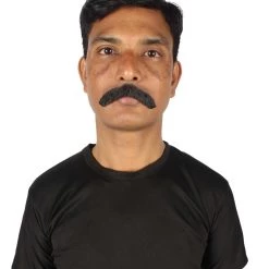 HPO Men's Borat Fake Human Hair Cowboy Mustache (Dark Black)