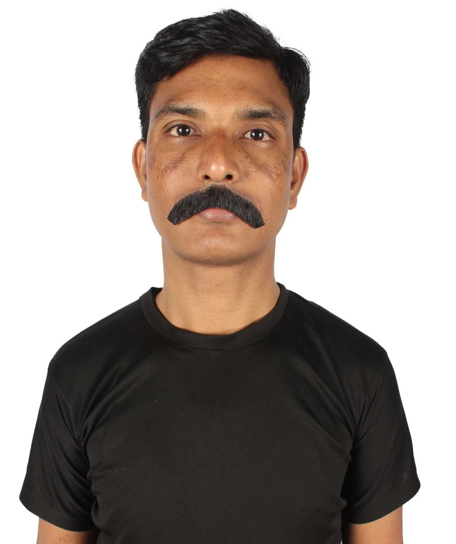 HPO Men's Borat Fake Human Hair Cowboy Mustache (Dark Black)