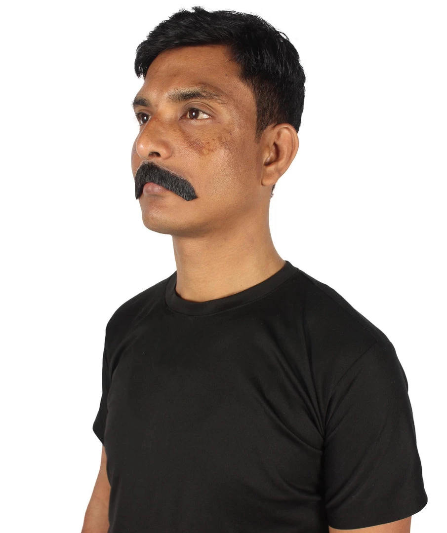 HPO Men's Borat Fake Human Hair Cowboy Mustache (Dark Black)