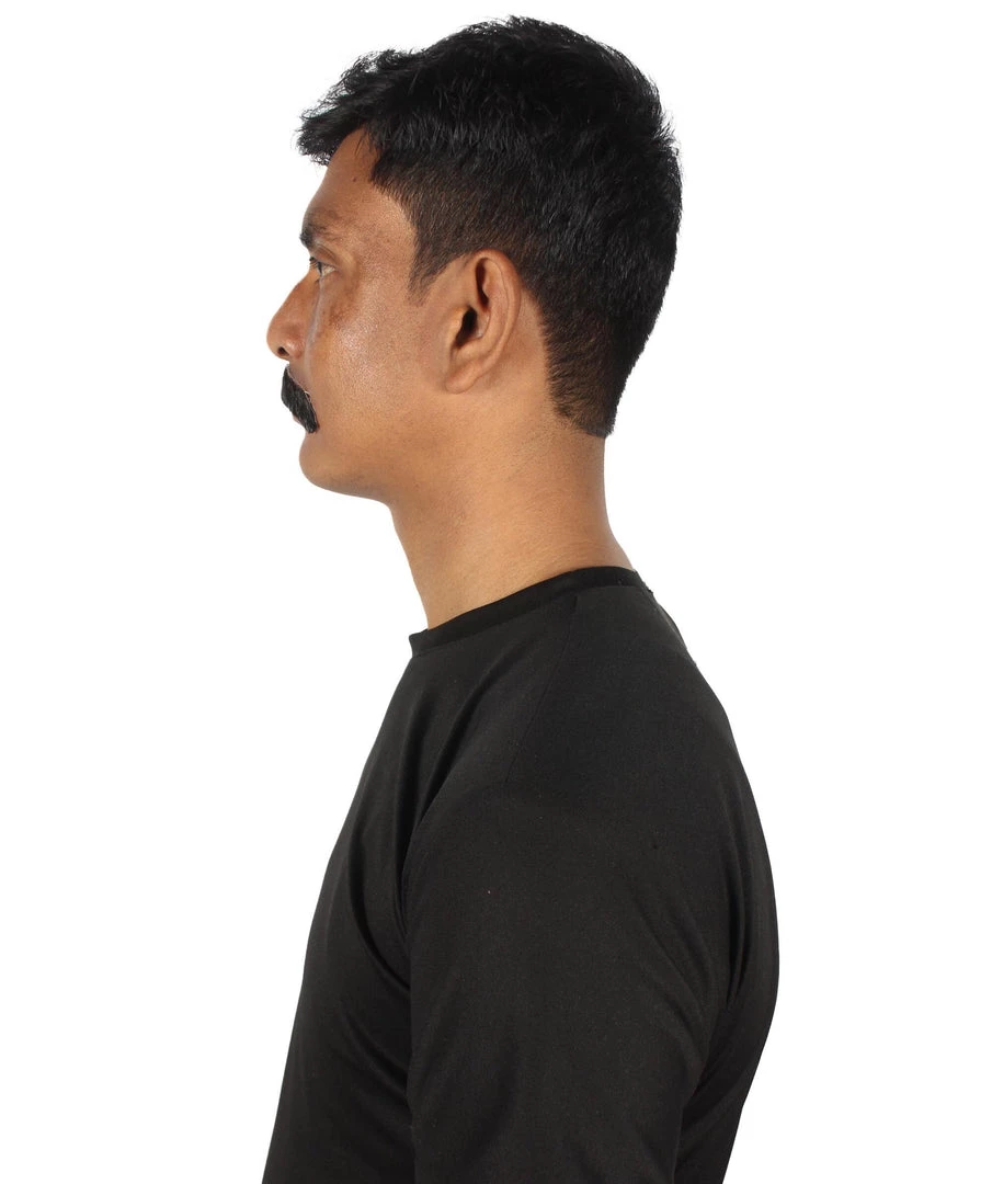 HPO Men's Borat Fake Human Hair Cowboy Mustache (Dark Black)