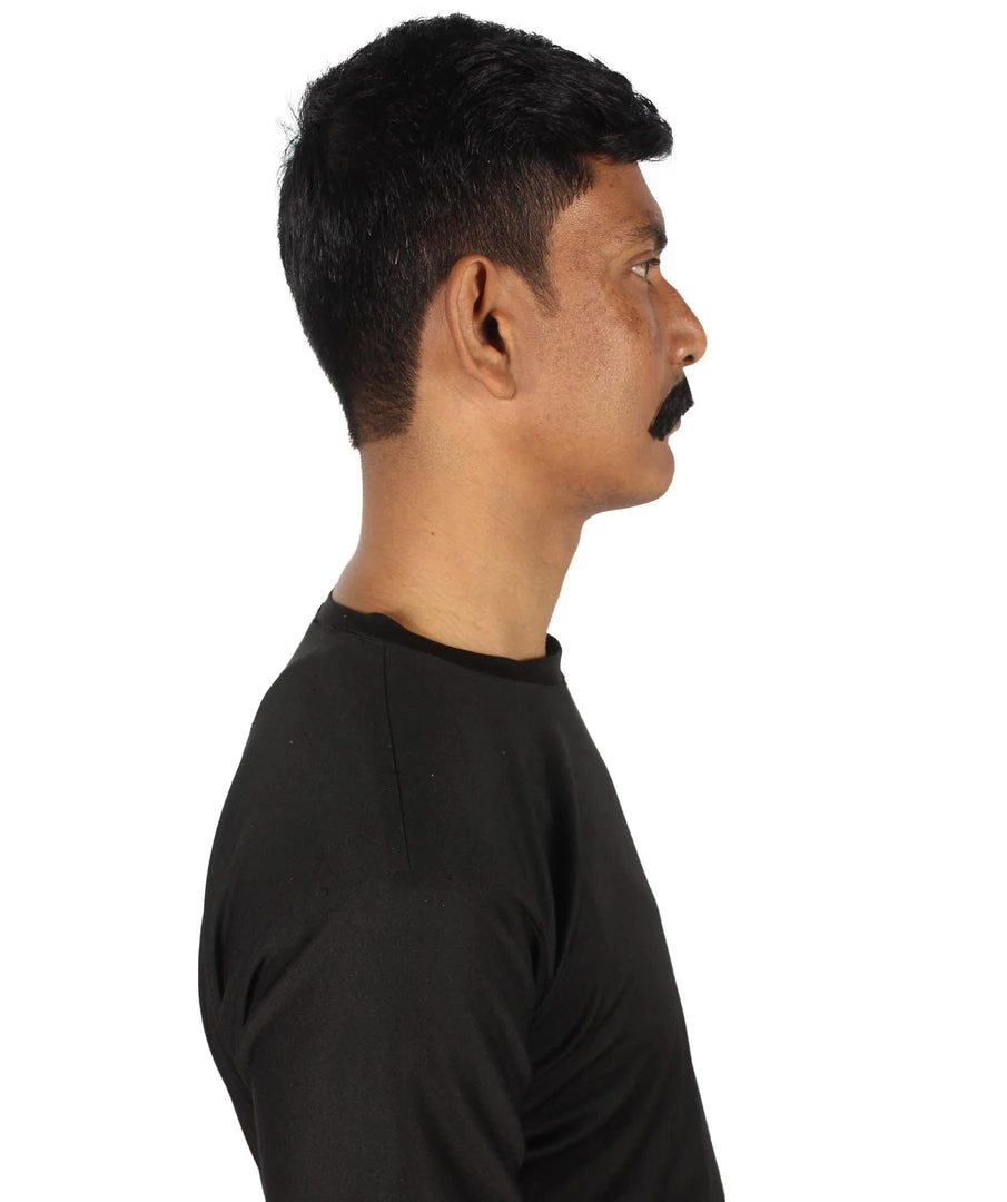 HPO Men's Borat Fake Human Hair Cowboy Mustache (Dark Black)