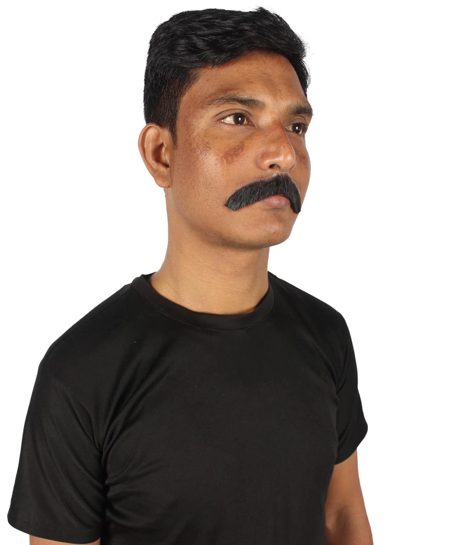 HPO Men's Borat Fake Human Hair Cowboy Mustache (Dark Black)