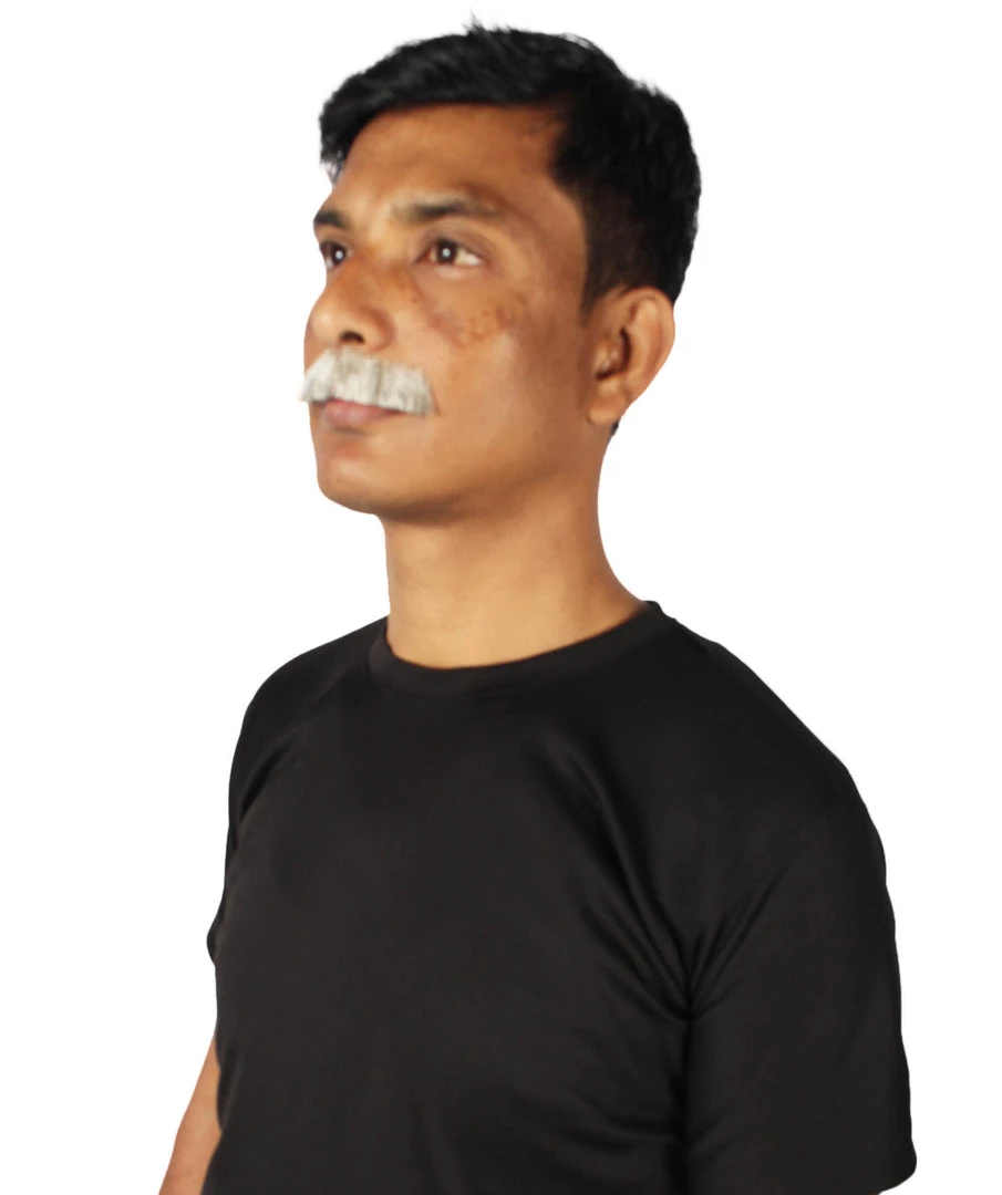 HPO Men's Human Hair Fake Mustache Cosplay Facial Hair Borat (Soft White)