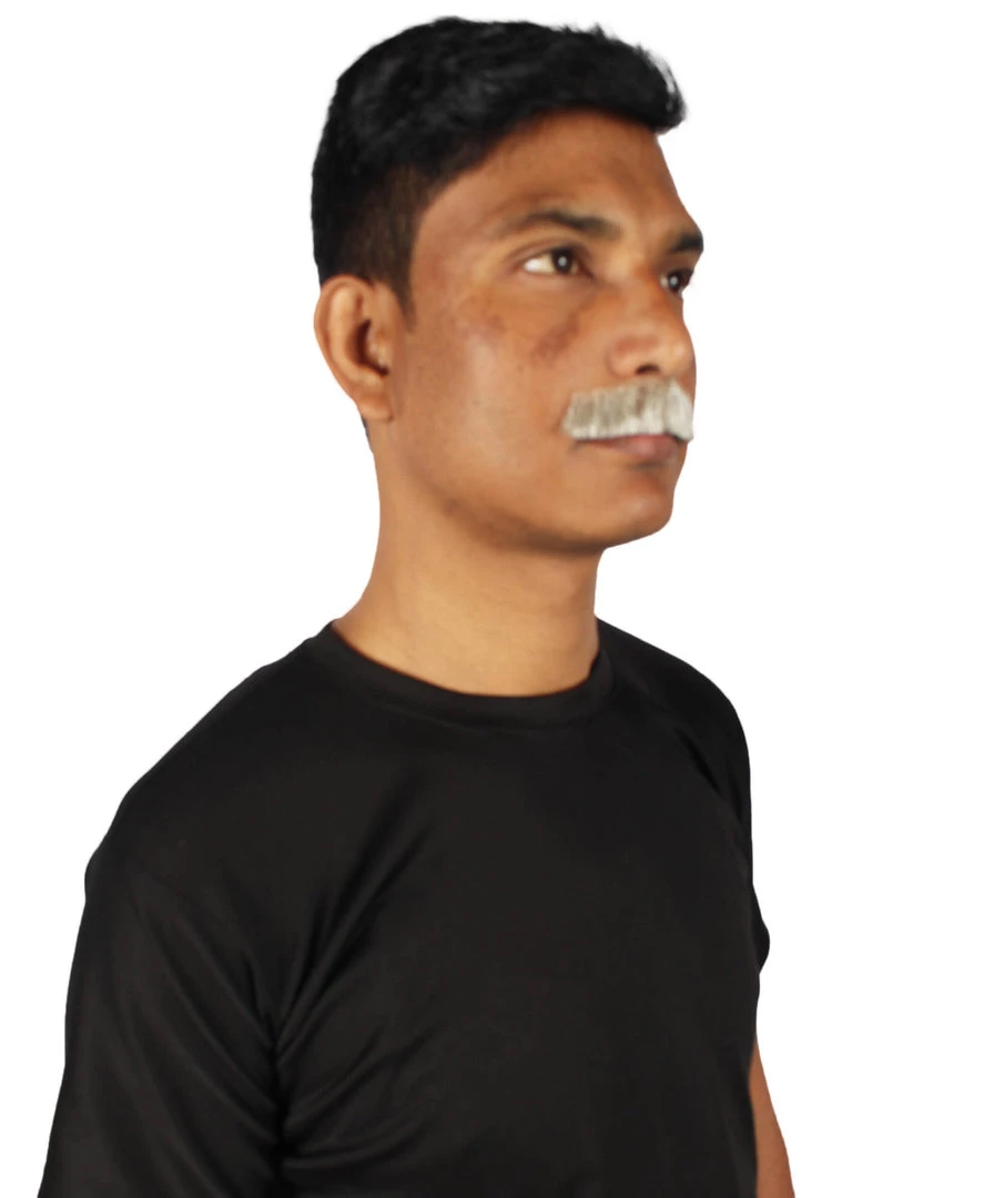 HPO Men's Human Hair Fake Mustache Cosplay Facial Hair Borat (Soft White)