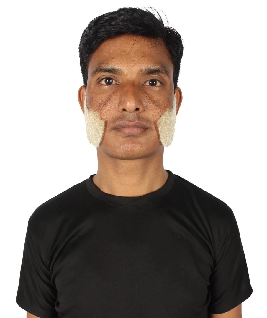 HPO Adult Men's Fake Mutton Chops Side Burns (White)