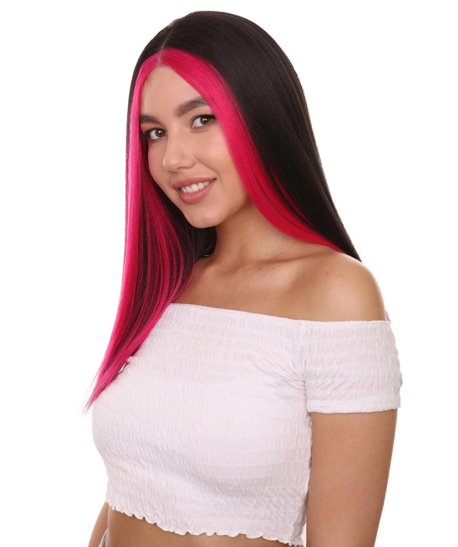 Adult Women's 18" Inch Long Length Straight 4x4 Lace Front Red Highlights Black Natural Hairline Wig, 100% Heat Resistant Fibers, Perfect For Your Everyday Wear And Styling To Your Expectations! | Nunique