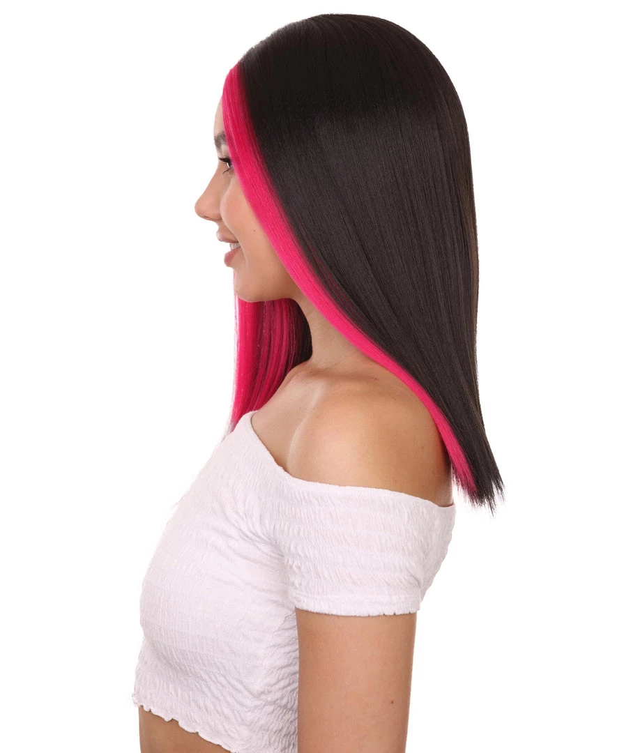 Adult Women's 18" Inch Long Length Straight 4x4 Lace Front Red Highlights Black Natural Hairline Wig, 100% Heat Resistant Fibers, Perfect For Your Everyday Wear And Styling To Your Expectations! | Nunique