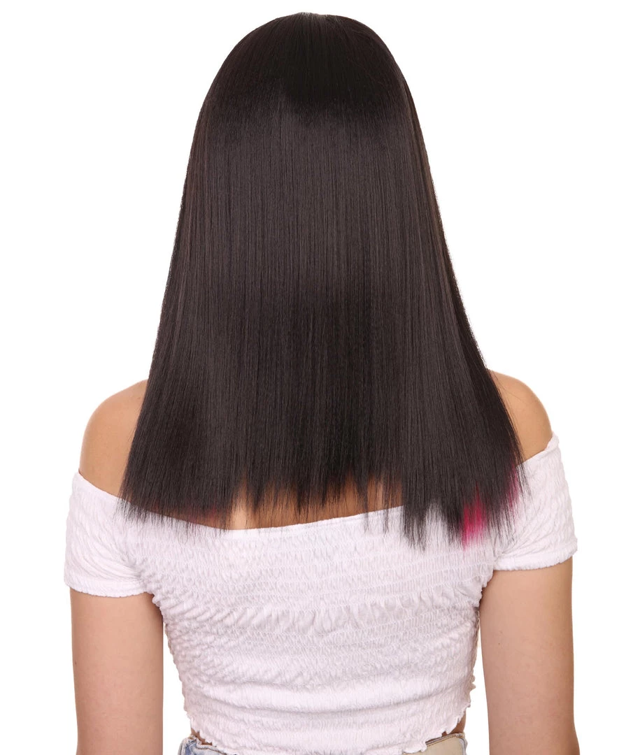 Adult Women's 18" Inch Long Length Straight 4x4 Lace Front Red Highlights Black Natural Hairline Wig, 100% Heat Resistant Fibers, Perfect For Your Everyday Wear And Styling To Your Expectations! | Nunique