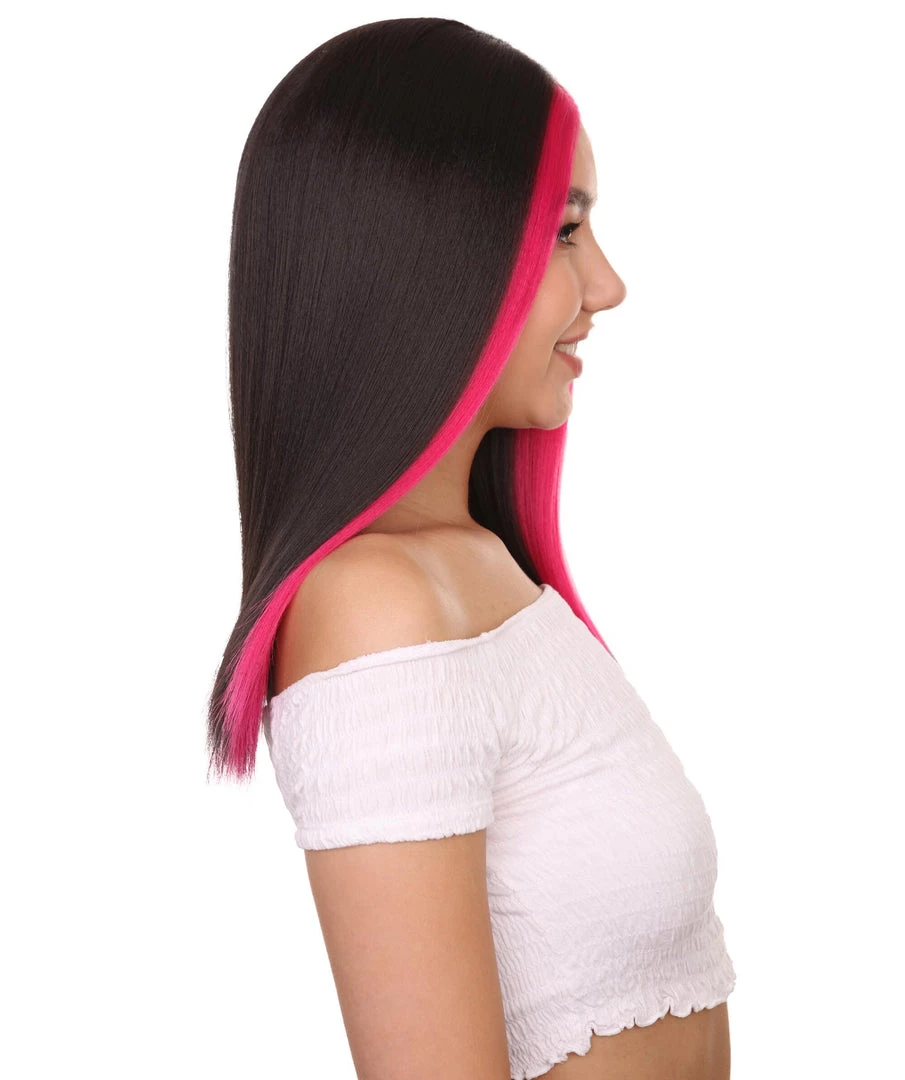 Adult Women's 18" Inch Long Length Straight 4x4 Lace Front Red Highlights Black Natural Hairline Wig, 100% Heat Resistant Fibers, Perfect For Your Everyday Wear And Styling To Your Expectations! | Nunique