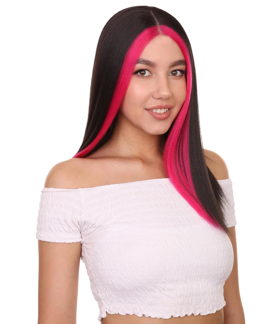 Adult Women's 18" Inch Long Length Straight 4x4 Lace Front Red Highlights Black Natural Hairline Wig, 100% Heat Resistant Fibers, Perfect For Your Everyday Wear And Styling To Your Expectations! | Nunique