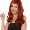 Adult Women's 20" Inch Long Length Wavy 360 Lace Front Natural Red Head Hairline Wig With Black Hair-Bow, 100% Heat Resistant Fibers, Perfect For Your Everyday Wear And Styling To Your Expectations! | Nunique