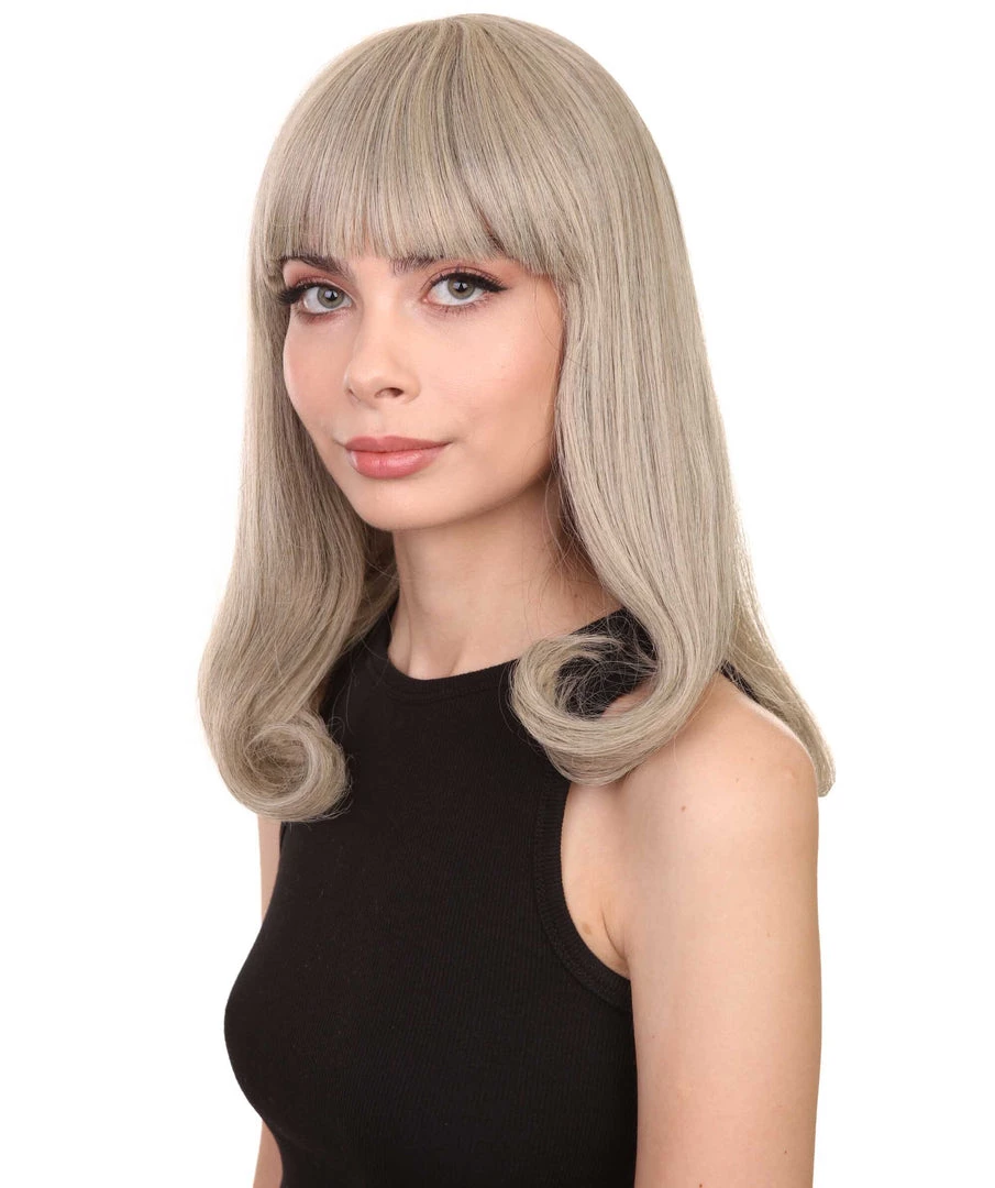 Adult Women's 12" Inch Medium Length Straight Side/Back Lace Natural Blonde Bangs Hairline Beauty Wig, 100% Heat Resistant Fibers, Perfect For Your Everyday Wear And Styling To Your Expectations! | Nunique
