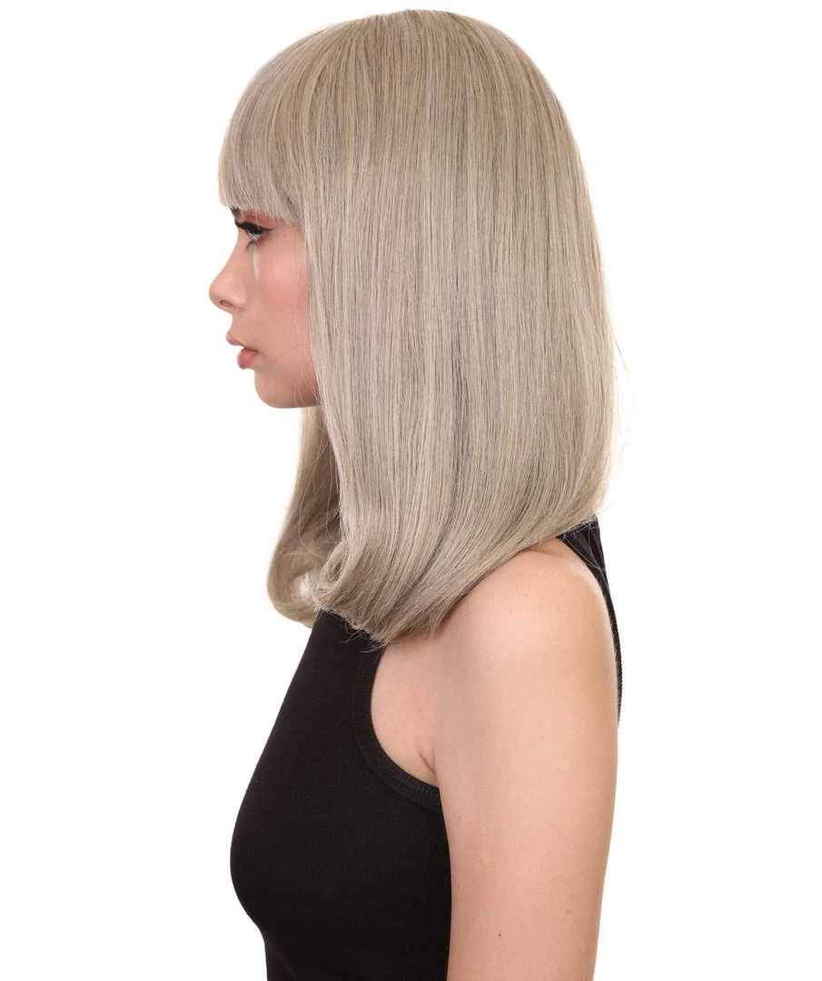 Adult Women's 12" Inch Medium Length Straight Side/Back Lace Natural Blonde Bangs Hairline Beauty Wig, 100% Heat Resistant Fibers, Perfect For Your Everyday Wear And Styling To Your Expectations! | Nunique