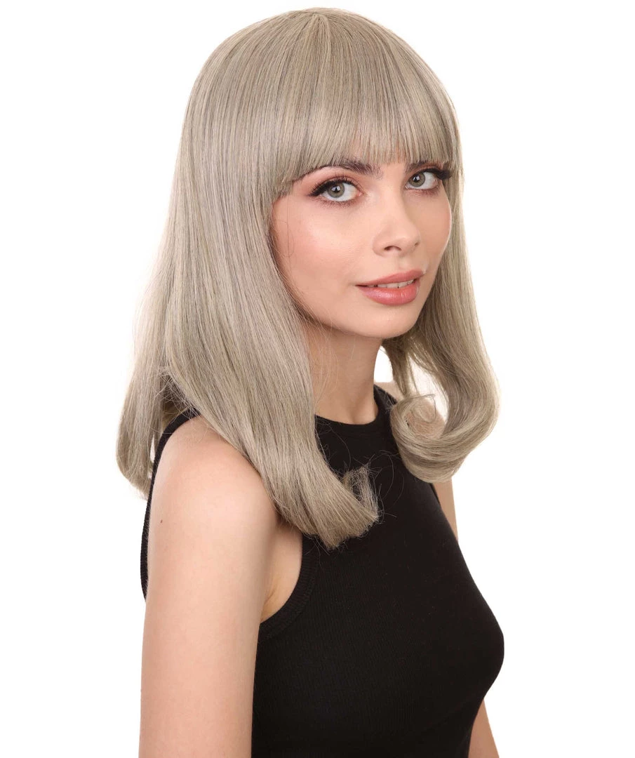 Adult Women's 12" Inch Medium Length Straight Side/Back Lace Natural Blonde Bangs Hairline Beauty Wig, 100% Heat Resistant Fibers, Perfect For Your Everyday Wear And Styling To Your Expectations! | Nunique