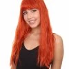 Adult Women's 20" Inch Long Length Straight 1/4x13 Lace Natural Deep Red Hairline Beauty Wig With Bangs, 100% Heat Resistant Fibers, Perfect For Your Everyday Wear And Styling To Your Expectations! | Nunique