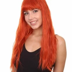 Adult Women's 20" Inch Long Length Straight 1/4x13 Lace Natural Deep Red Hairline Beauty Wig With Bangs, 100% Heat Resistant Fibers, Perfect For Your Everyday Wear And Styling To Your Expectations! | Nunique