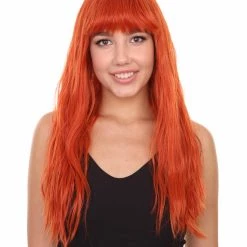 Adult Women's 20" Inch Long Length Straight 1/4x13 Lace Natural Deep Red Hairline Beauty Wig With Bangs, 100% Heat Resistant Fibers, Perfect For Your Everyday Wear And Styling To Your Expectations! | Nunique