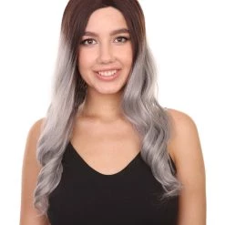 Adult Women's 22" Inch Long Length Wavy 1/4x13 Lace Natural Brown Grey Hairline Icon Beauty Wig, 100% Heat Resistant Fibers, Perfect For Your Everyday Wear And Styling To Your Expectations! | Nunique