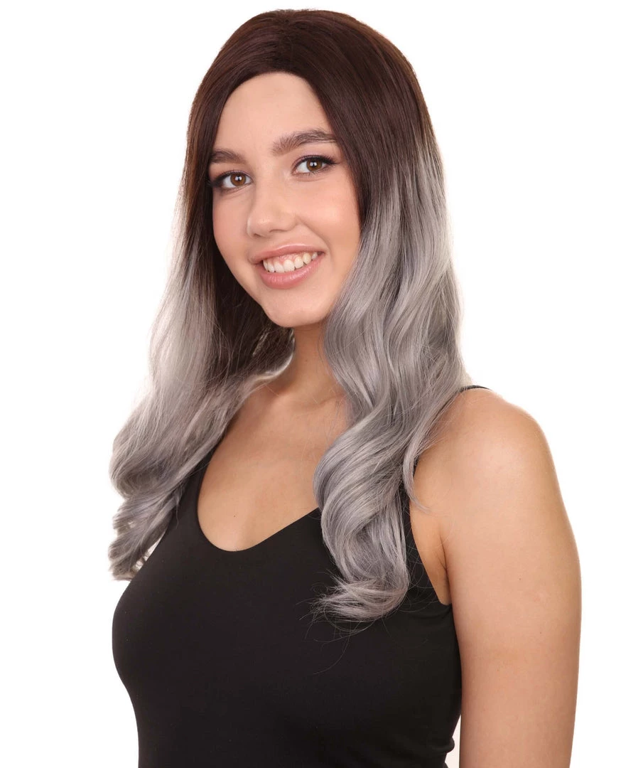 Adult Women's 22" Inch Long Length Wavy 1/4x13 Lace Natural Brown Grey Hairline Icon Beauty Wig, 100% Heat Resistant Fibers, Perfect For Your Everyday Wear And Styling To Your Expectations! | Nunique